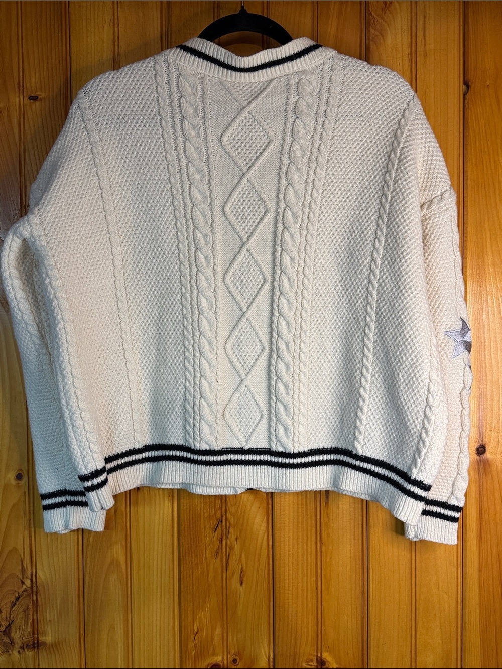 Taylor Swift Folklore Cream Cable Knit Cardigan with Navy Trim - Picture 7 of 9